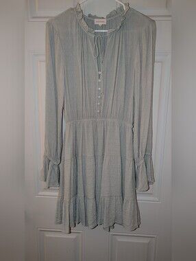 Stolen Hearts Tiered Dress Size Medium Light Sage Green NWOT